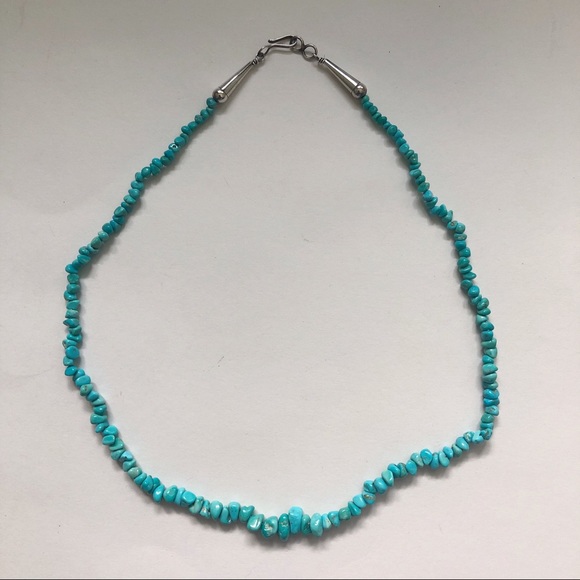 Southwestern Turquoise Nugget Sterling Silver Necklace - Picture 6 of 9